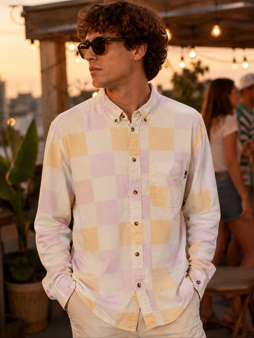 Urban Outfitters Button Down Shirt Mens L Pastel Plaid Flannel Preppy Casual